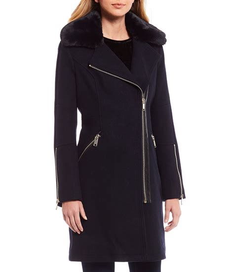 michael kors faux fur trim wool blend coat|Faux Fur.